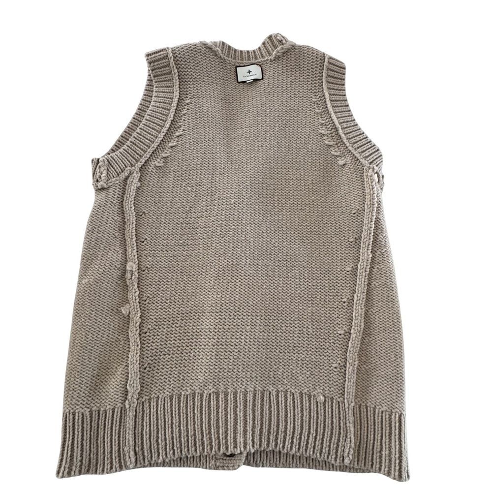 Tuckernuck Wool Blend Sweater Vest Chunky Knit Button Front Oversized Large Tan - Picture 4 of 7